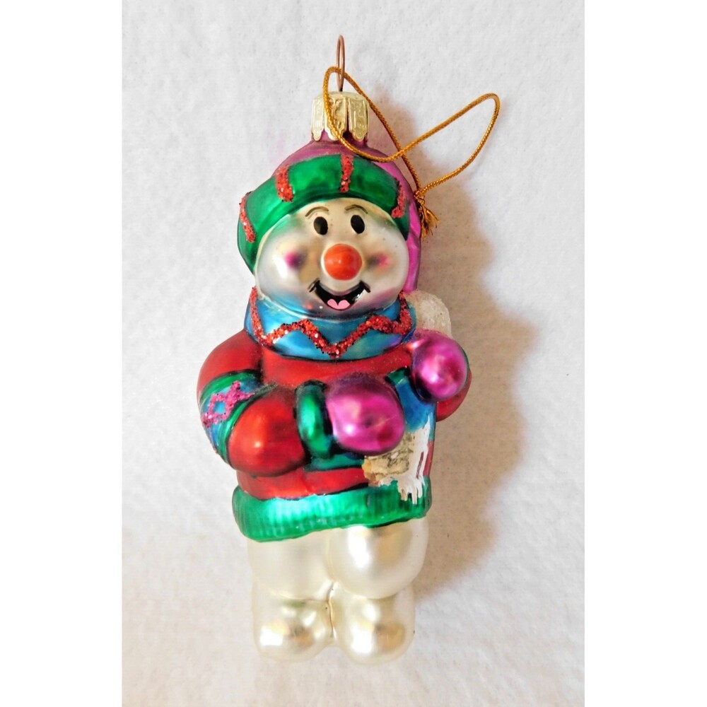 Santas Best Glass Vintage Snowman Ornament 5"
